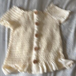 Speechless Cream Knit Blouse with Ruffled Hem